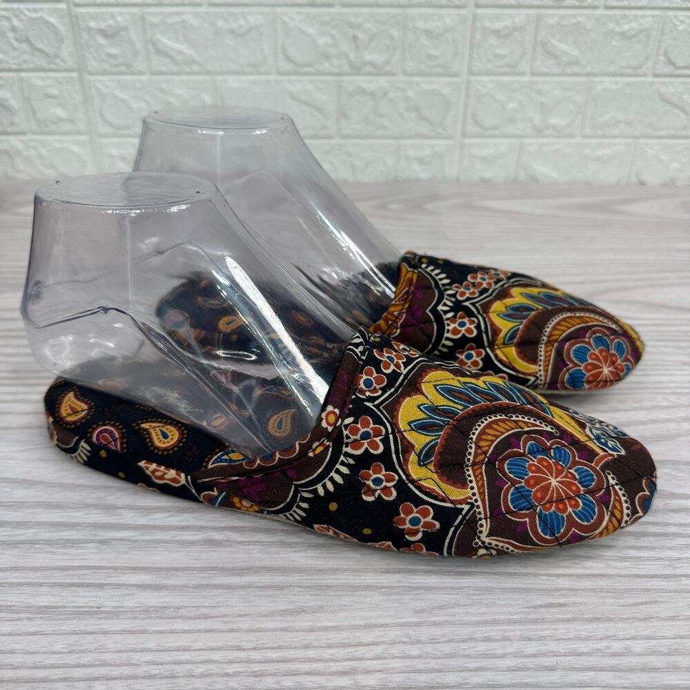 Vera Bradley Slipper Set SZ M Brown Paisley Travel Makeup Bag Gift Set Cozy Boho